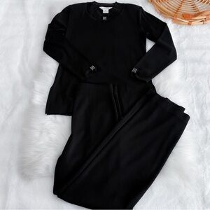 Misook Two Piece Set Top And Pants Black Silver Hardware Suite Long Sleeve